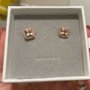 New Rose Gold Morganite Earrings Cushion Cut Halo Diamond Cushion Stud Earring